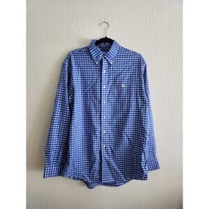 Brooks Brothers Men's Navy Checkered Long Sleeve Polo M